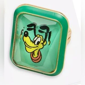 Disney Metal/Enamel adjustable Emerald rhinestone Pluto Head Ring Gold Tone